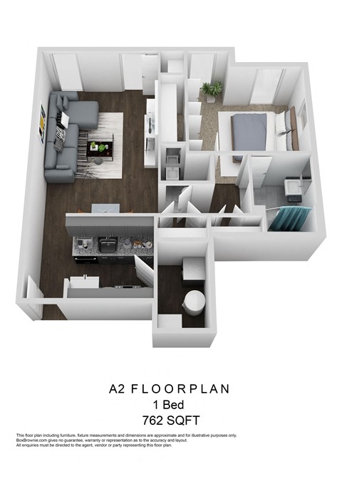 A2 One Bedroom 3D Floorplan